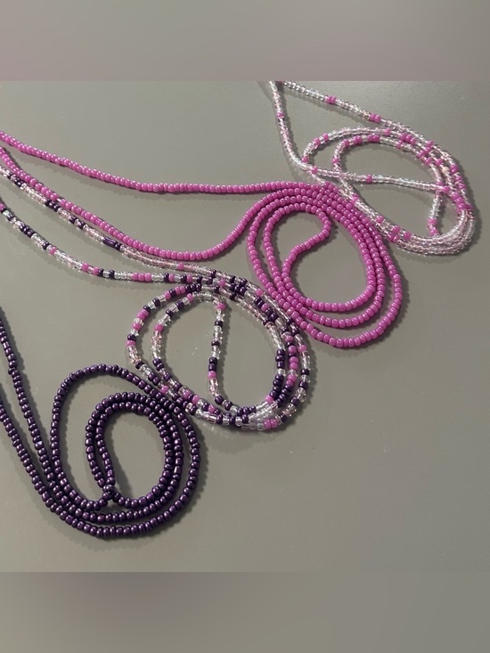 Handmade Jewelry - 40 inch 4 pcs Pink And Purple Waist Bead Set - Women Jewelry